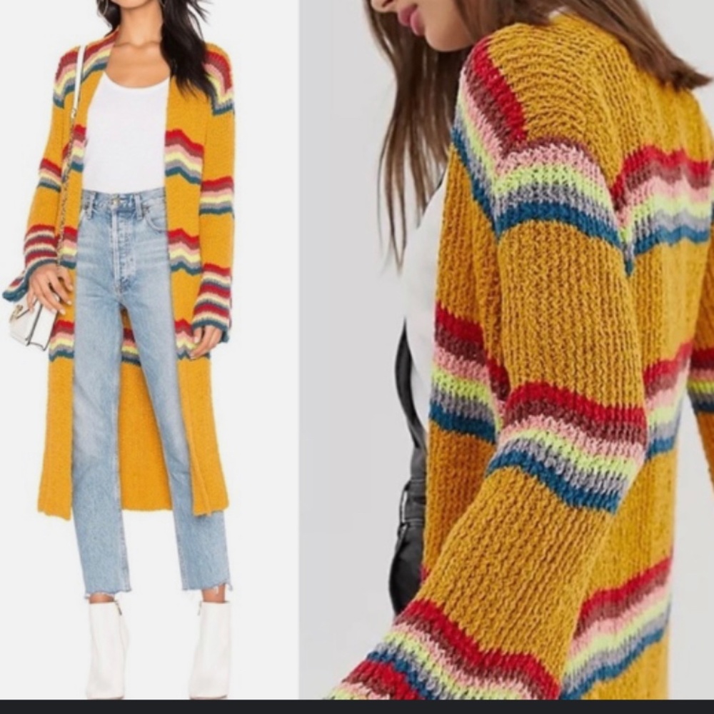 Free People Open Cardigan Crochet Knit Winding Roads Flared Sleeves